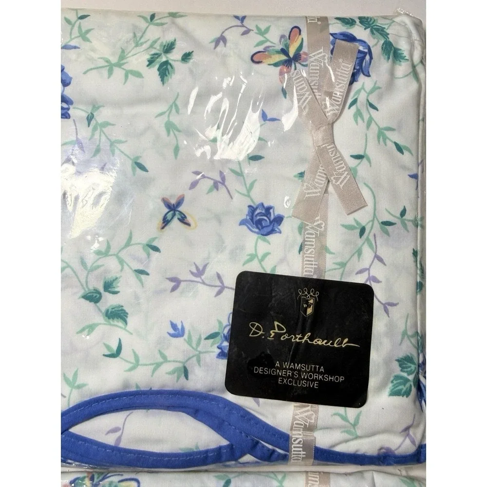Wamsutta D Porthault Sheet Set TWIN Pompadour Blue Floral Vtg Sheets Butterfly